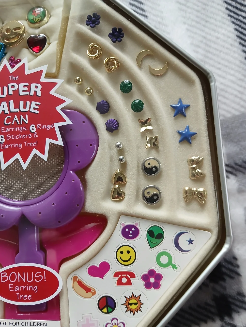 Kids Jewelry Set with Purple Earring Tree - Assorted Gold & Colorful Studs